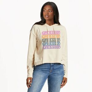 LIFE IS GOOD Retro Stack Crusher Flex Boxy Hoodie Rainbow Spellout SIZE MEDIUM
